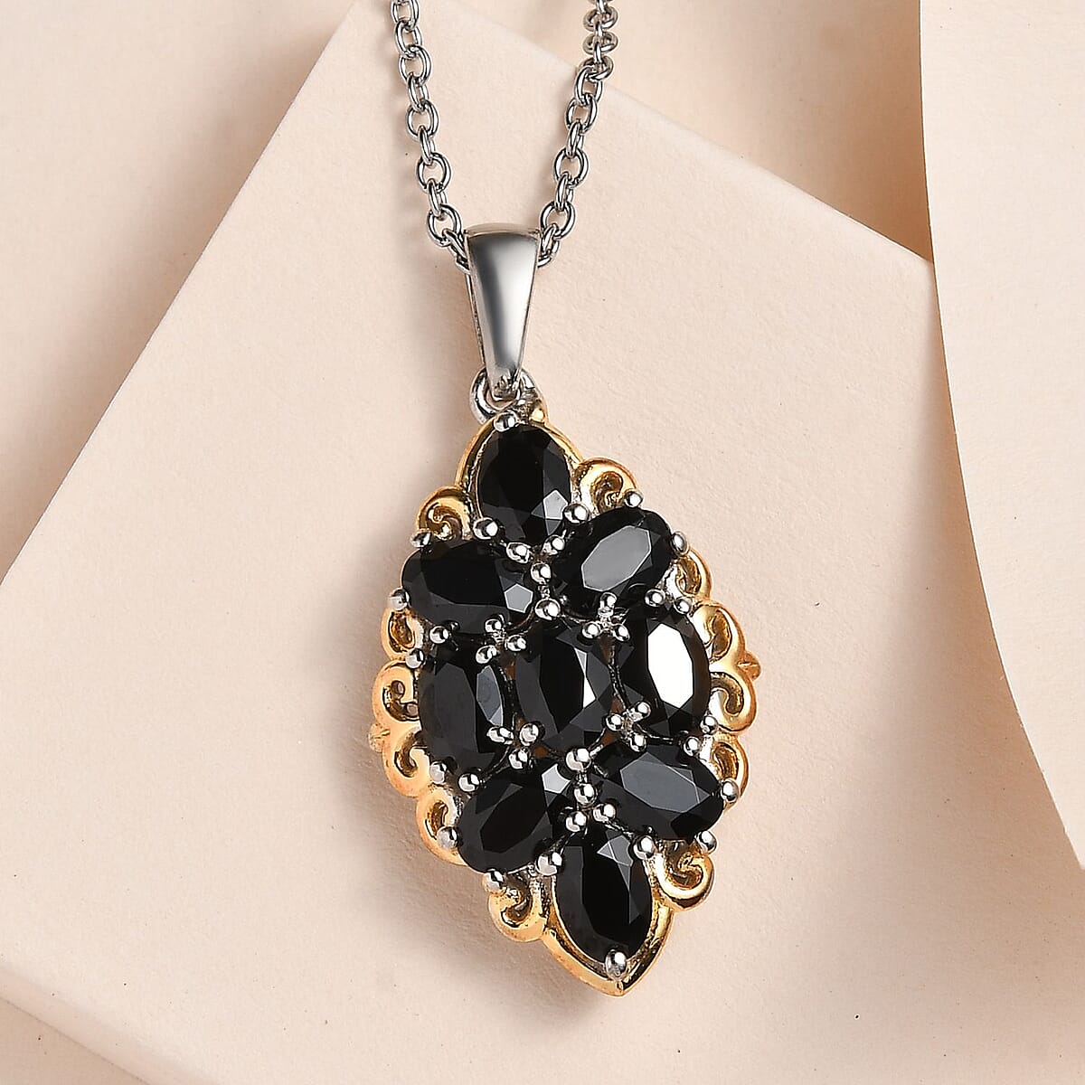 Karis Thai Black Spinel Pendant in 18K YG Plated and Platinum Bond with Stainless Steel Necklace 20 Inches 3.75 ctw image number 1