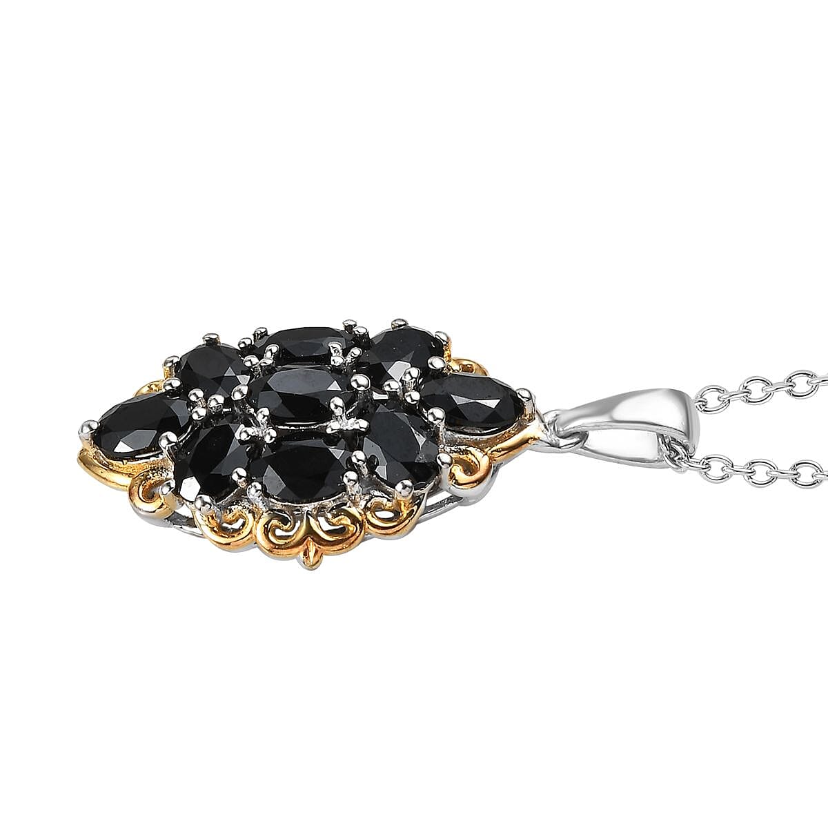 Karis Thai Black Spinel Pendant in 18K YG Plated and Platinum Bond with Stainless Steel Necklace 20 Inches 3.75 ctw image number 3