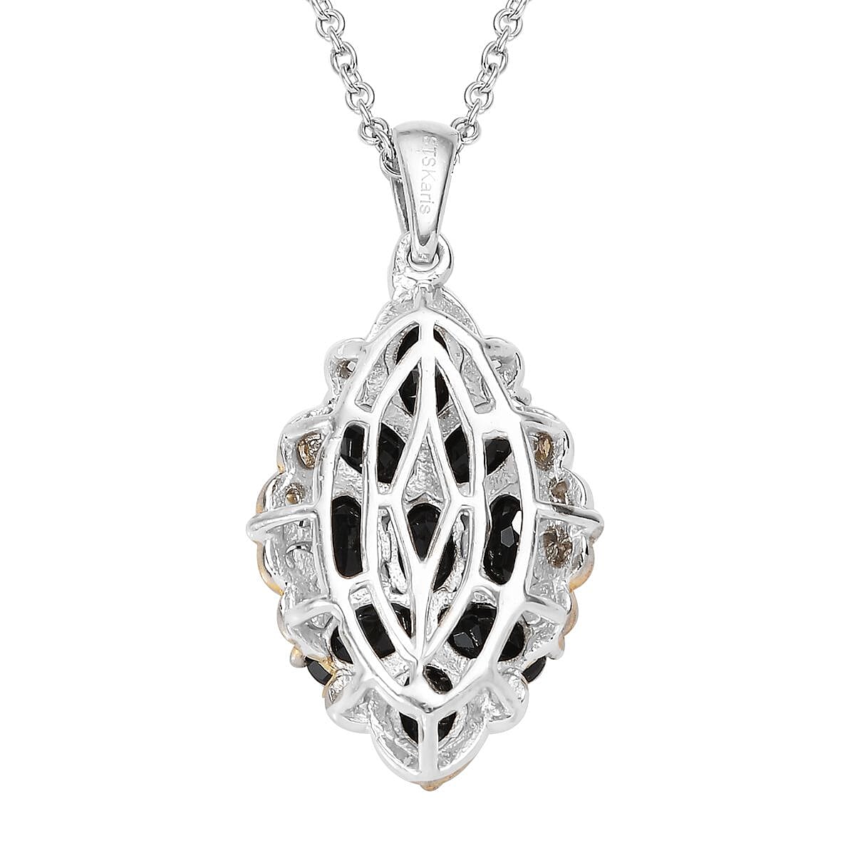 Karis Thai Black Spinel Pendant in 18K YG Plated and Platinum Bond with Stainless Steel Necklace 20 Inches 3.75 ctw image number 4