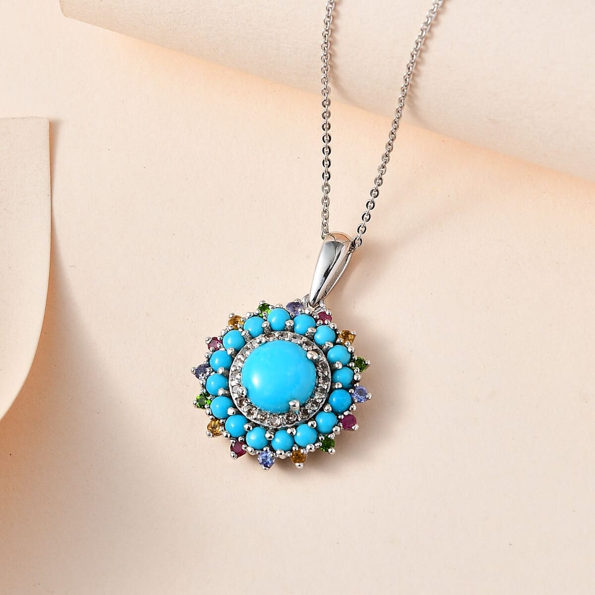 Turquoise Sterling Silver Floral Necklace 20