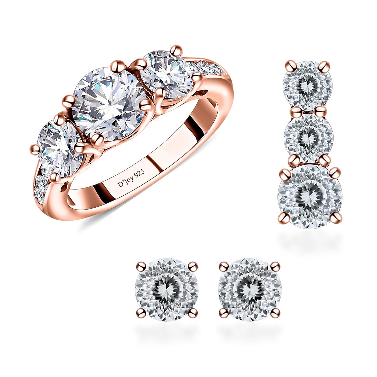 3 Piece Set - 120 Facet Moissanite 8.00 ctw Stud Earrings , Ring (Size 6) and Pendant in 14K Vermeil Rose Gold Over Sterling Silver image number 0