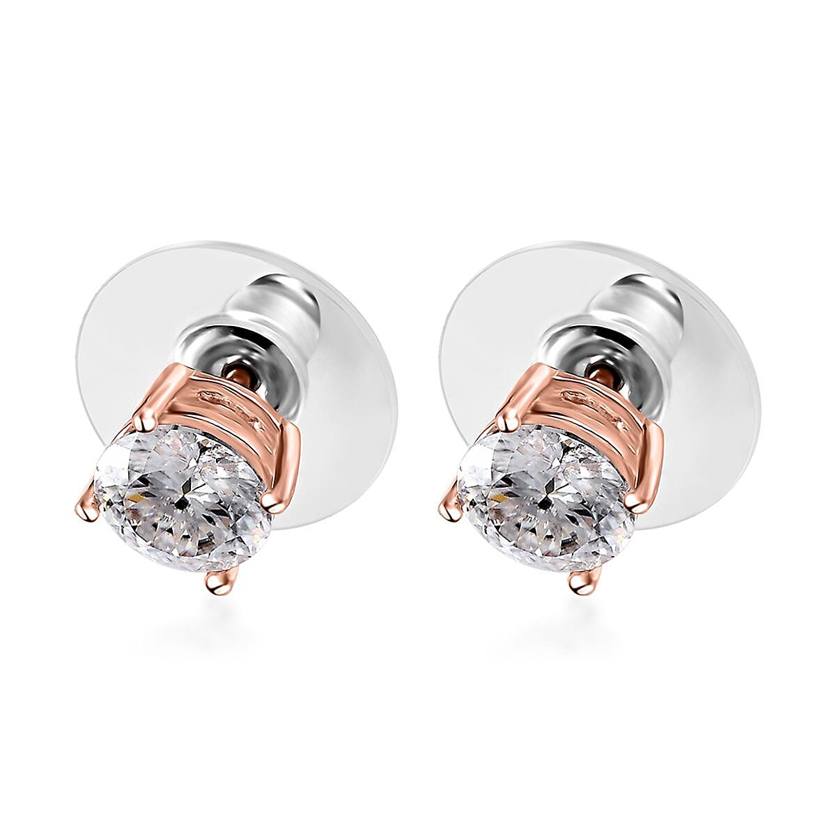 3 Piece Set - 120 Facet Moissanite 8.00 ctw Stud Earrings , Ring (Size 6) and Pendant without Chain in 14K Vermeil Rose Gold Over Sterling Silver