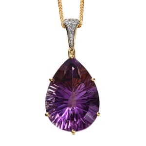 AAA African Amethyst and White Zircon Pendant Necklace 20 Inches in Vermeil Yellow Gold Over Sterling Silver 52.10 ctw