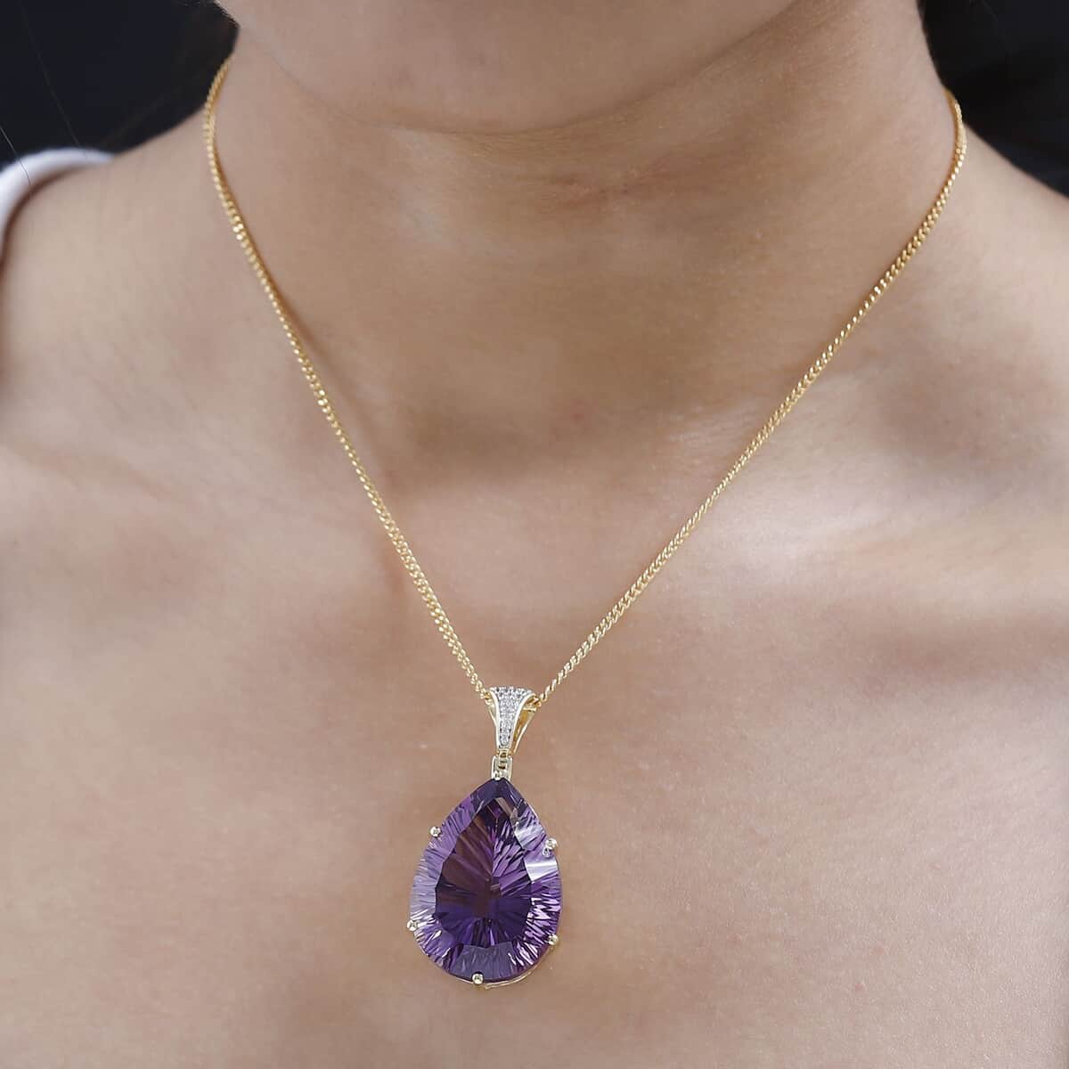 Doorbuster AAA African Amethyst and White Zircon Pendant Necklace 20 Inches in Vermeil Yellow Gold Over Sterling Silver 52.10 ctw image number 2