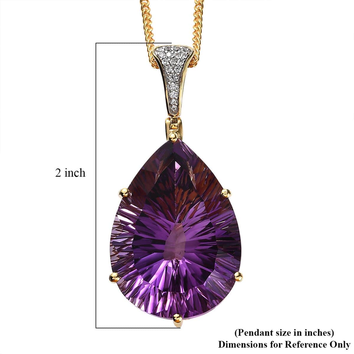 AAA African Amethyst and White Zircon Pendant Necklace 20 Inches in Vermeil Yellow Gold Over Sterling Silver 52.10 ctw image number 5