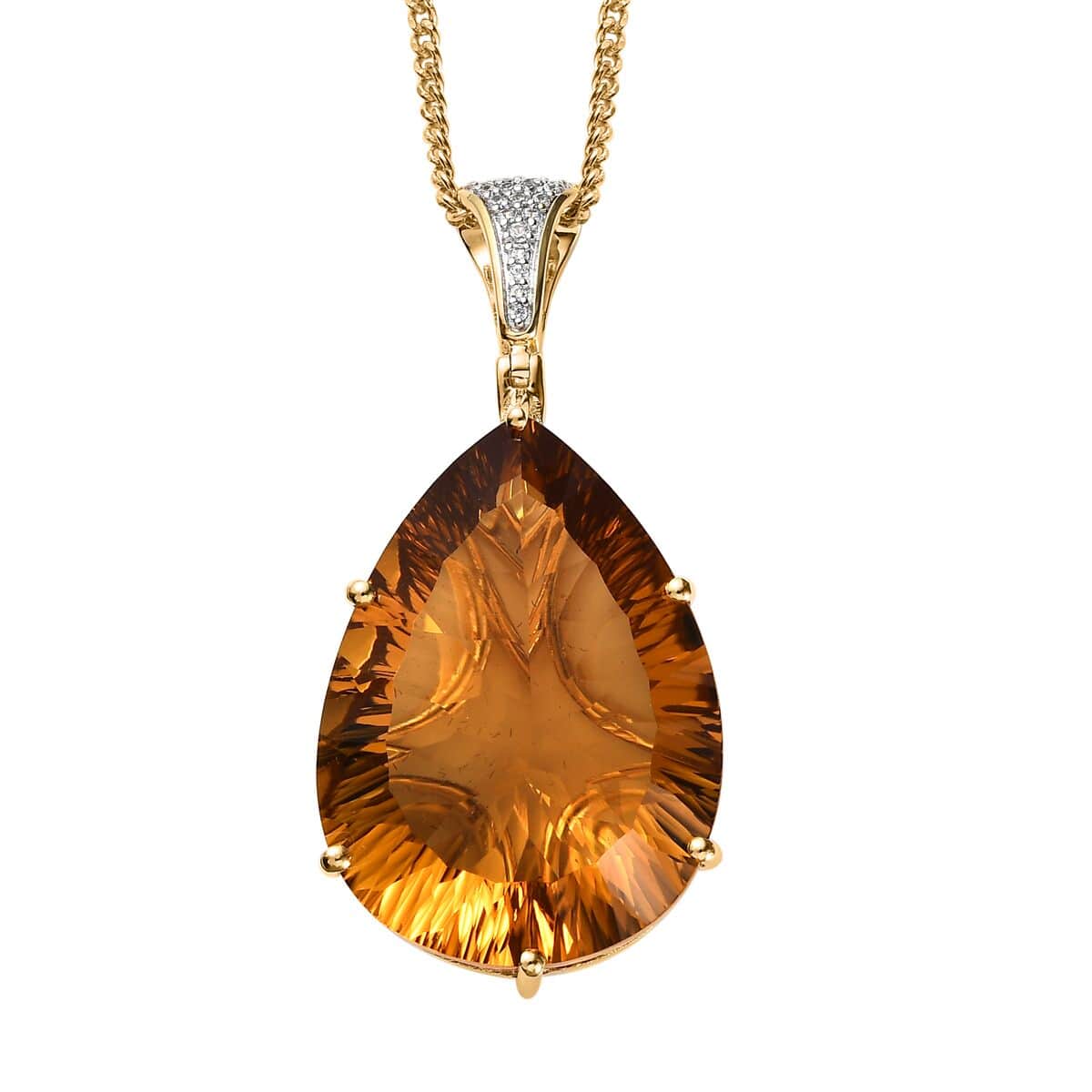 AAA Brazilian Citrine and White Zircon Pendant Necklace 20 Inches in Vermeil Yellow Gold Over Sterling Silver 51.90 ctw image number 0