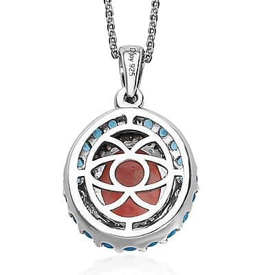Premium Oregon Sunrise Peach Opal and Multi Gemstone Double Halo Pendant Necklace 20 Inches in Platinum Over Sterling Silver 2.85 ctw