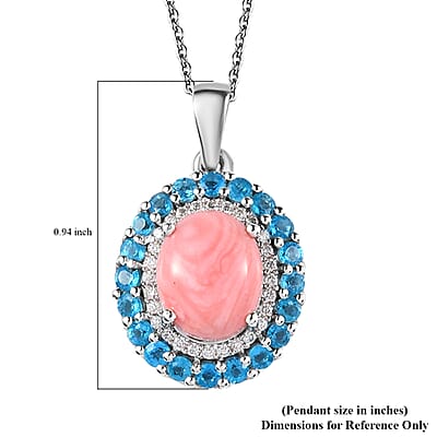 Premium Oregon Sunrise Peach Opal and Multi Gemstone Double Halo Pendant Necklace 20 Inches in Platinum Over Sterling Silver 2.85 ctw