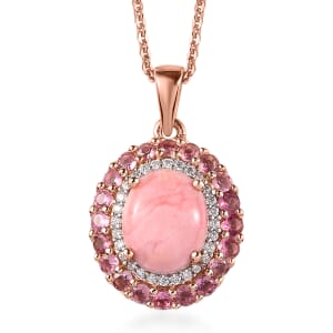 Premium Oregon Sunrise Peach Opal and Multi Gemstone Double Halo Pendant Necklace 20 Inches in Vermeil Rose Gold Over Sterling Silver 2.75 ctw