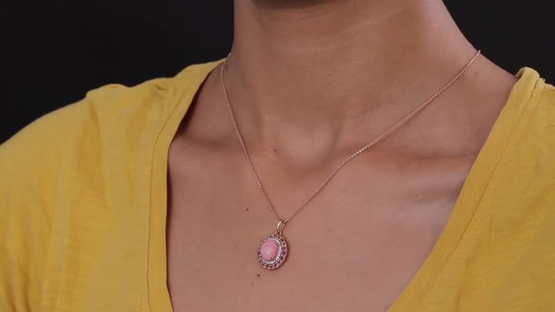 Premium Oregon Sunrise Peach Opal and Multi Gemstone Double Halo Pendant Necklace 20 Inches in Vermeil Rose Gold Over Sterling Silver 2.75 ctw