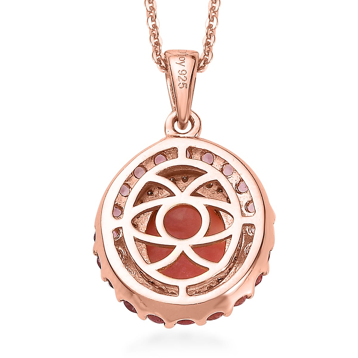 Premium Oregon Sunrise Peach Opal and Multi Gemstone Double Halo Pendant Necklace 20 Inches in Vermeil Rose Gold Over Sterling Silver 2.75 ctw