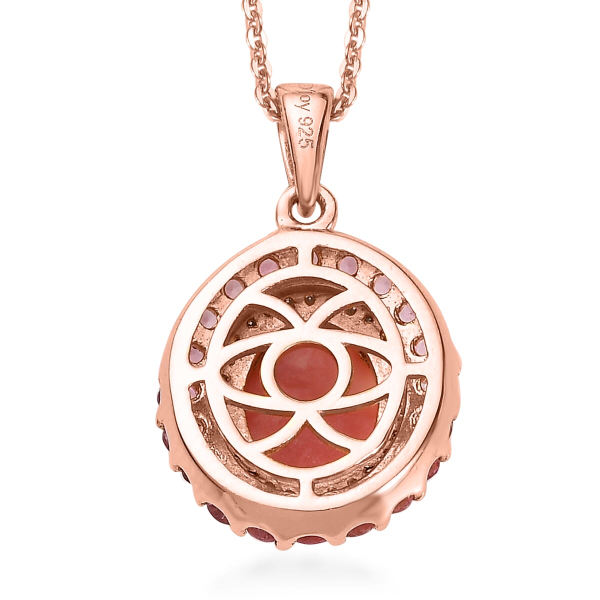 Premium Oregon Sunrise Peach Opal and Multi Gemstone Double Halo Pendant Necklace 20 Inches in Vermeil Rose Gold Over Sterling Silver 2.75 ctw image number 4