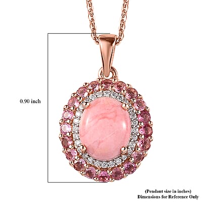 Premium Oregon Sunrise Peach Opal and Multi Gemstone Double Halo Pendant Necklace 20 Inches in Vermeil Rose Gold Over Sterling Silver 2.75 ctw