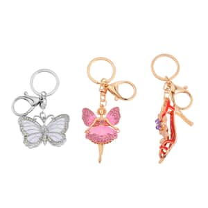 Set of 3 Lab Created Cat's Eye, Multi Color Austrian Crystal High Heel, Butterfly and Angel Keychain in Dualtone, Cute Keychains, Key Holders, Key Rings, Cool Keychains