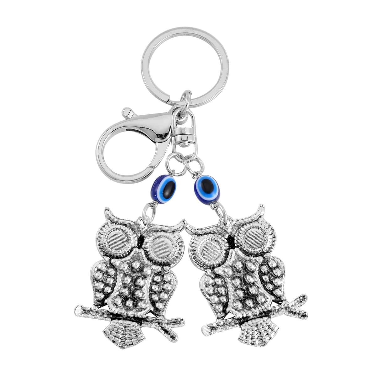 Set of 3 Murano Style, Resin, Blue and White Austrian Crystal Enameled Hamsa, Owl and Eye Keychain in Dualtone, Cute Keychains, Key Holders, Key Rings, Cool Keychains image number 3