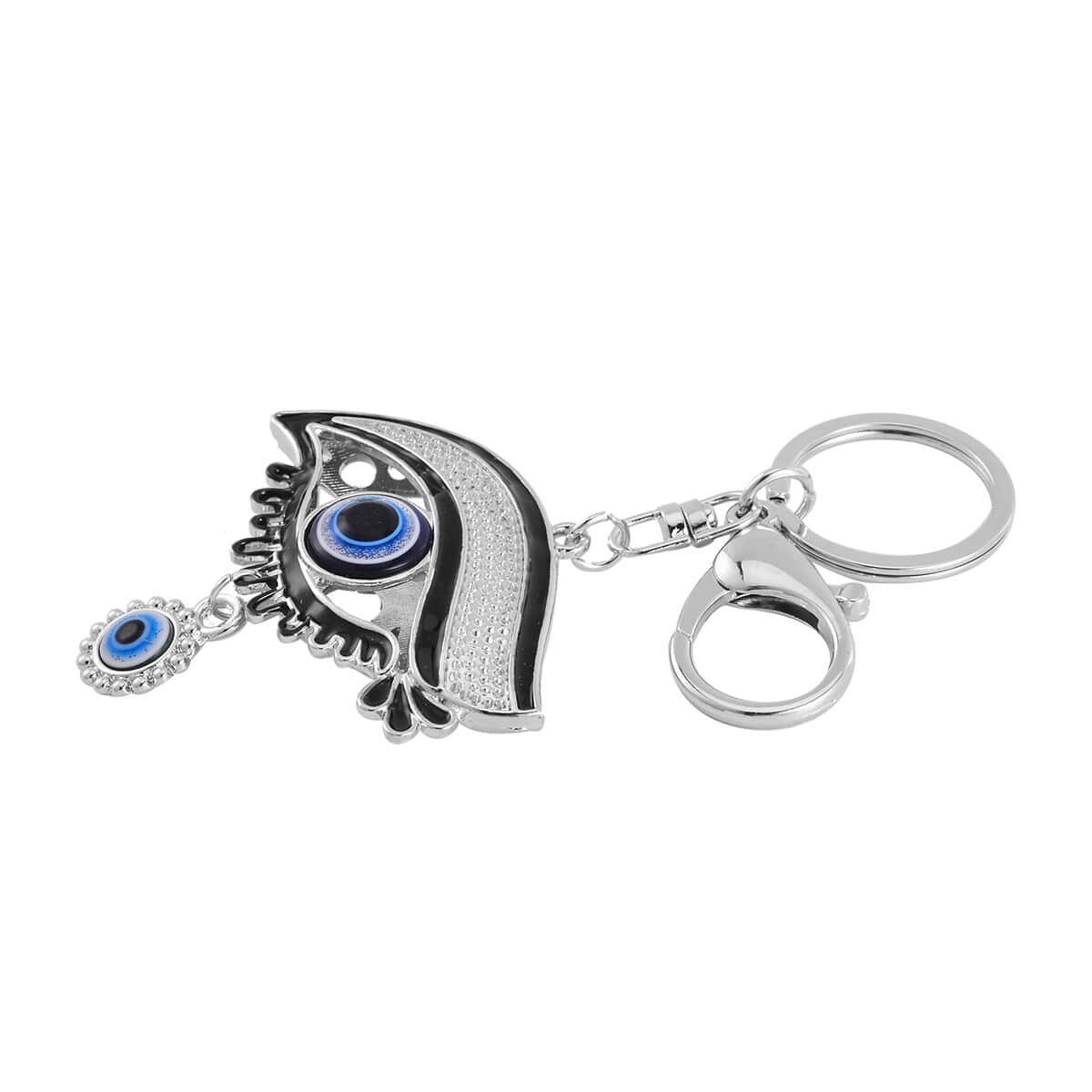 Set of 3 Murano Style, Resin, Blue and White Austrian Crystal Enameled Hamsa, Owl and Eye Keychain in Dualtone, Cute Keychains, Key Holders, Key Rings, Cool Keychains image number 4