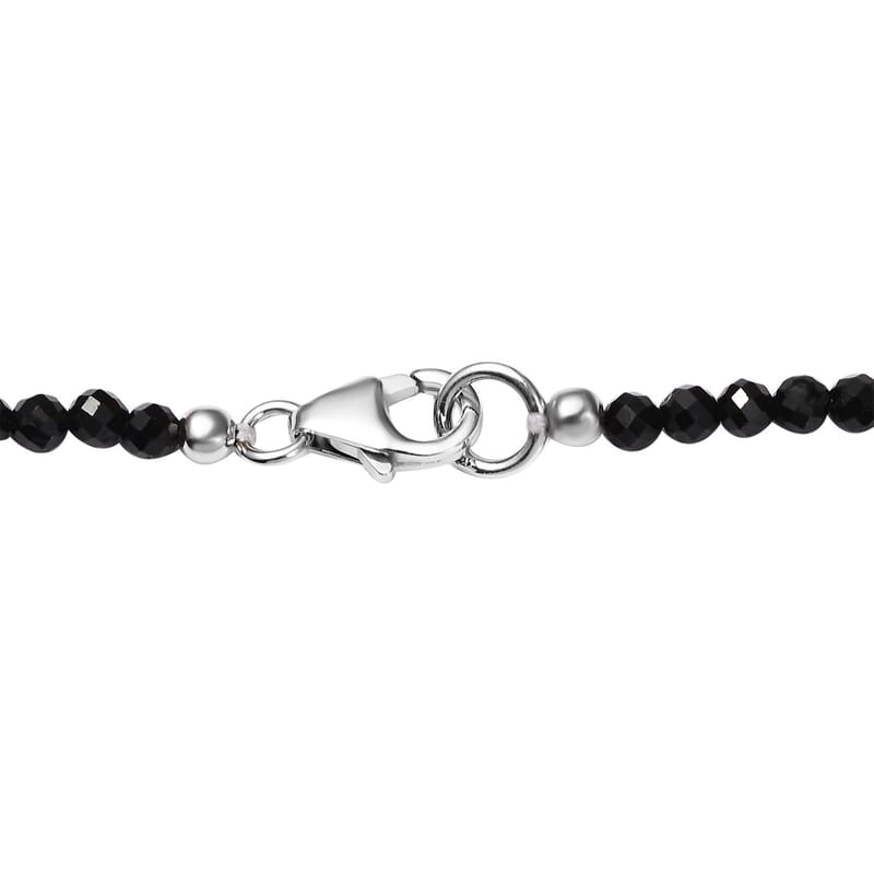 Australian Black Tourmaline and Multi Gemstone Halo Pendant with Black Spinel Beaded Necklace 20 Inches in Platinum Over Sterling Silver 92.50 ctw