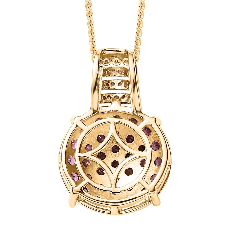 AAA Lotus Garnet and White Zircon Cluster Pendant Necklace 20 Inches in Vermeil Yellow Gold Over Sterling Silver 2.60 ctw