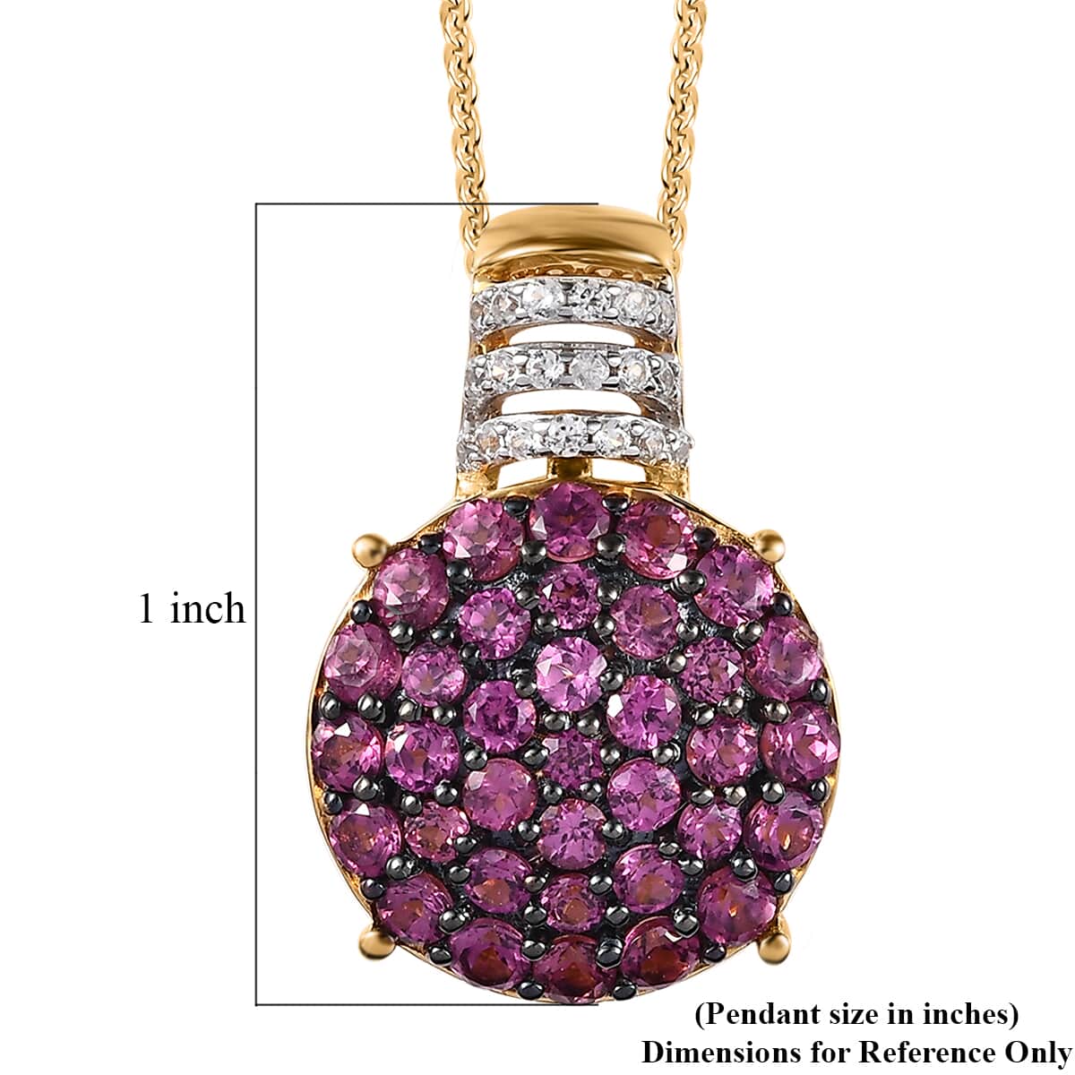 AAA Lotus Garnet and White Zircon Cluster Pendant Necklace 20 Inches in Vermeil Yellow Gold Over Sterling Silver 2.60 ctw image number 6