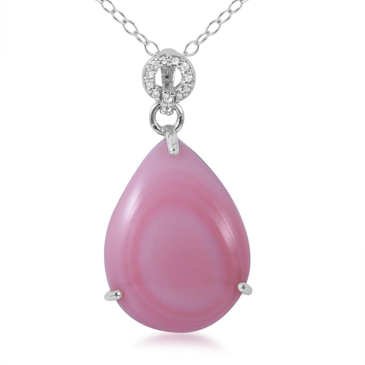 Pink Conch Shell Pearl and White Zircon Pendant Necklace 18 Inches in Platinum Over Sterling Silver 0.25 ctw image number 0