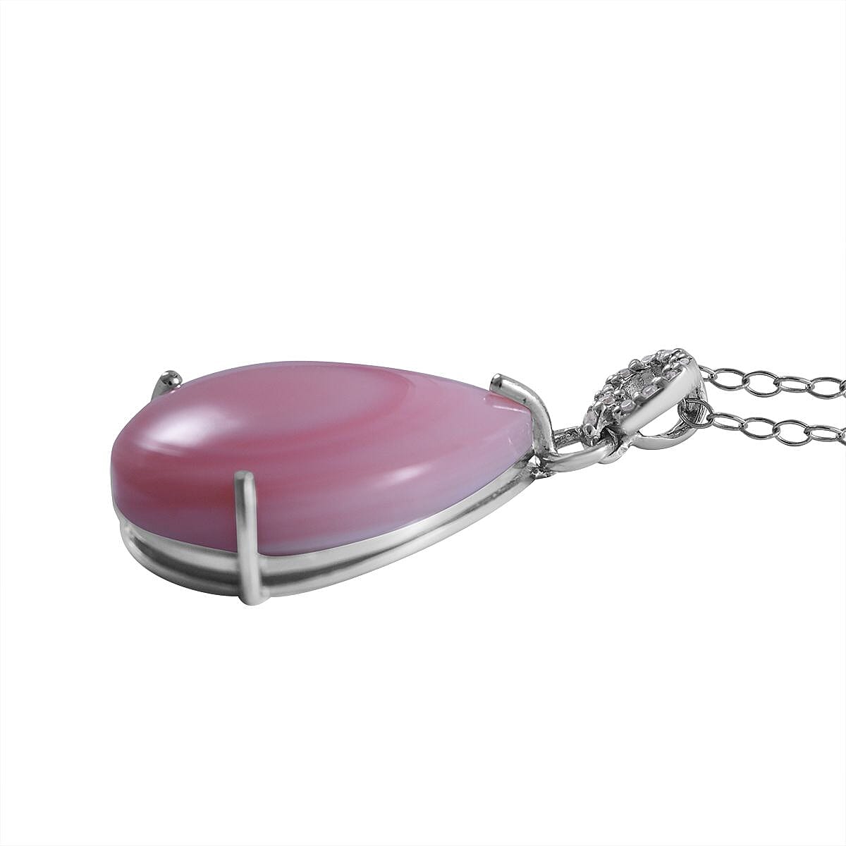 Pink Conch Shell Pearl and White Zircon Pendant Necklace 18 Inches in Platinum Over Sterling Silver 0.25 ctw