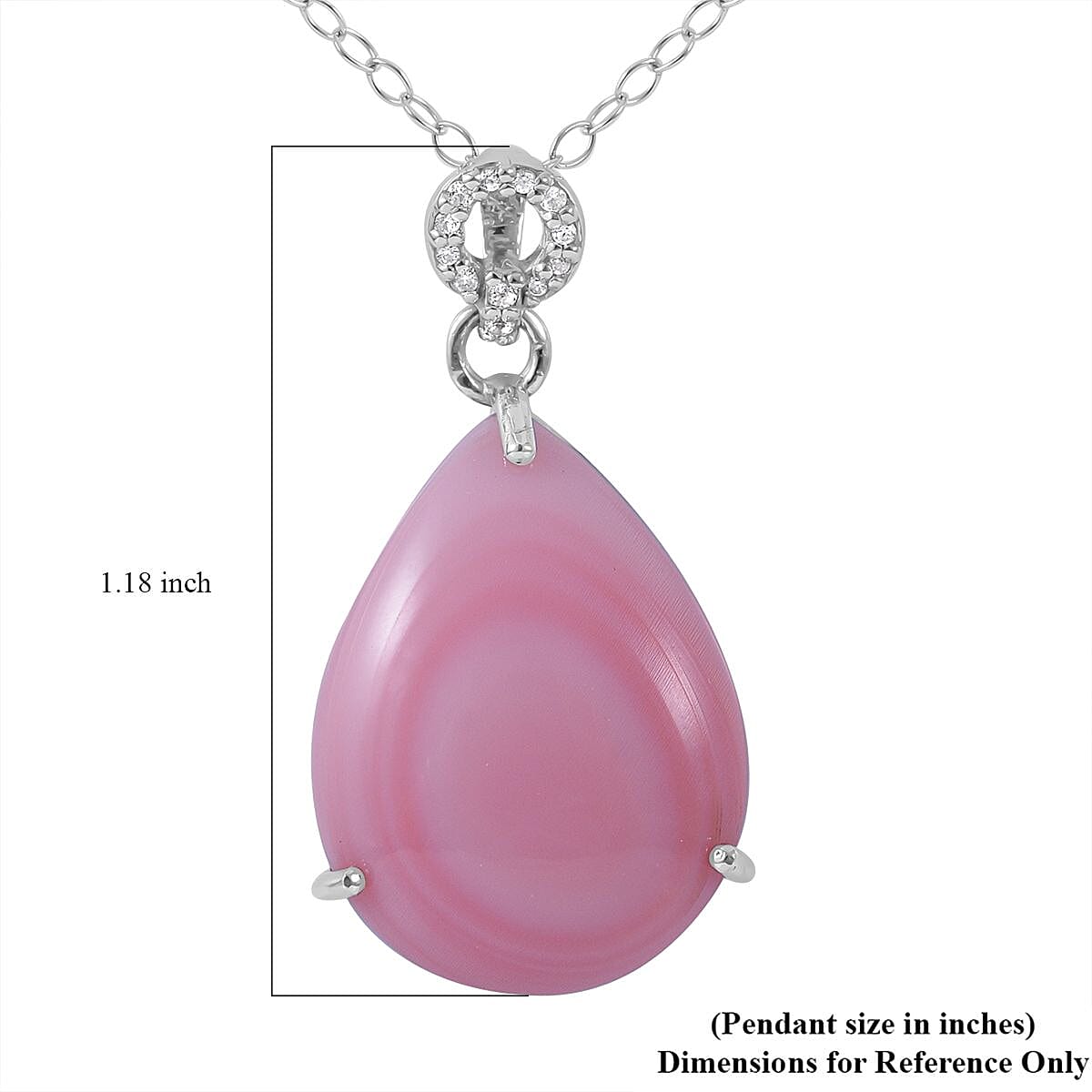 Pink Conch Shell Pearl and White Zircon Pendant Necklace 18 Inches in Platinum Over Sterling Silver 0.25 ctw