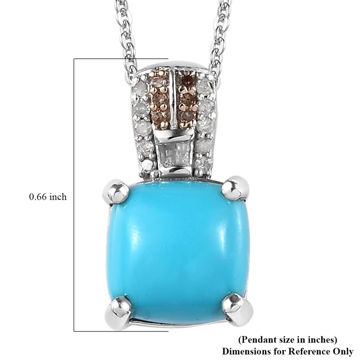 Sleeping Beauty Turquoise, Natural Champagne and White Diamond Pendant Necklace 20 Inches in Platinum Over Sterling Silver 3.40 ctw image number 6