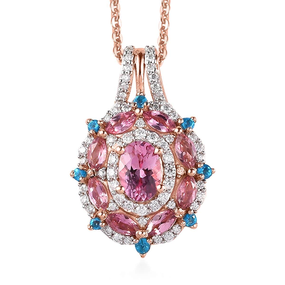 Premium Natural Calabar Pink Tourmaline and Multi Gemstone Pendant Necklace 20 Inches in Vermeil Rose Gold Over Sterling Silver 1.80 ctw image number 0