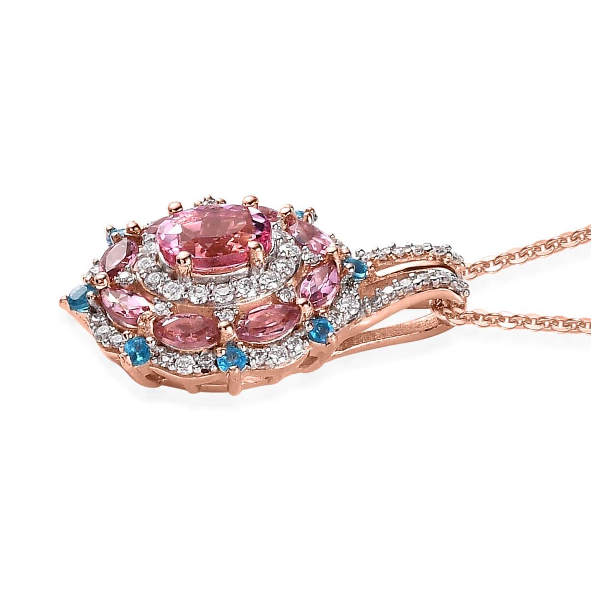 Premium Natural Calabar Pink Tourmaline and Multi Gemstone Pendant Necklace 20 Inches in Vermeil Rose Gold Over Sterling Silver 1.80 ctw image number 3