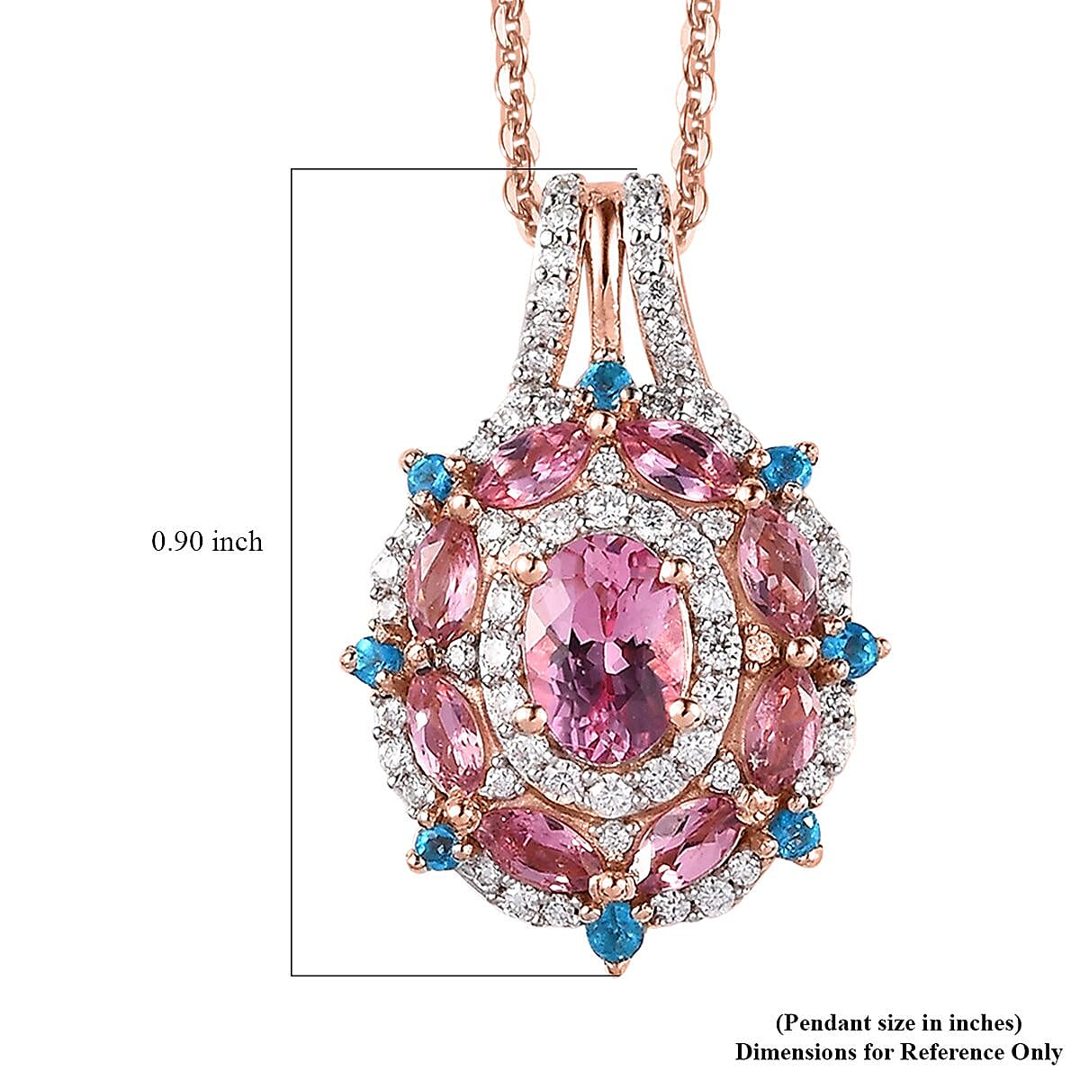 Premium Natural Calabar Pink Tourmaline and Multi Gemstone Pendant Necklace 20 Inches in Vermeil Rose Gold Over Sterling Silver 1.80 ctw