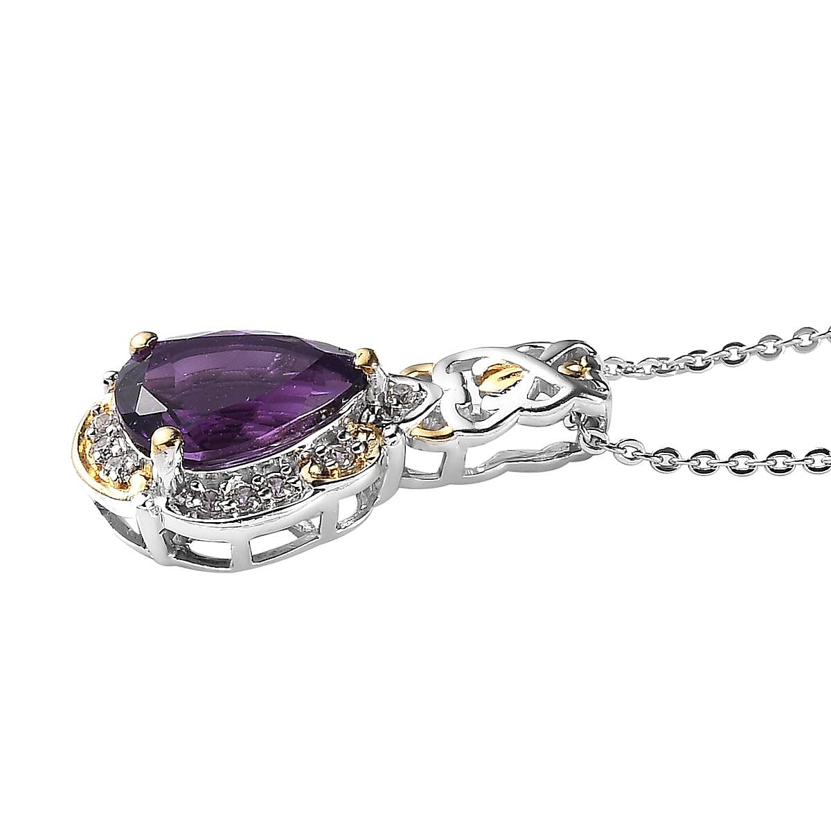 Premium Mashamba Amethyst and White Zircon Pendant Necklace 20 Inches in Vermeil YG and Platinum Over Sterling Silver 1.85 ctw