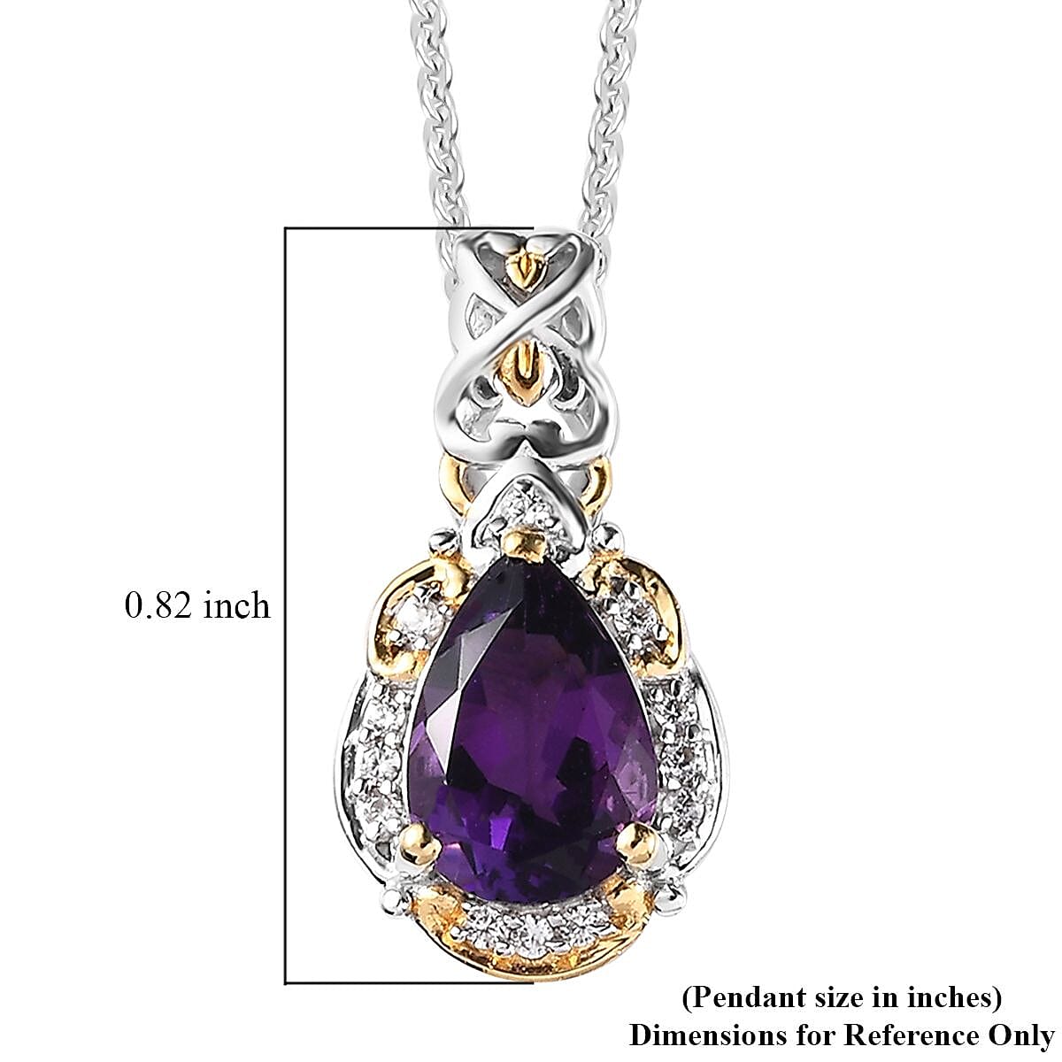 Premium Mashamba Amethyst and White Zircon Pendant Necklace 20 Inches in Vermeil YG and Platinum Over Sterling Silver 1.85 ctw