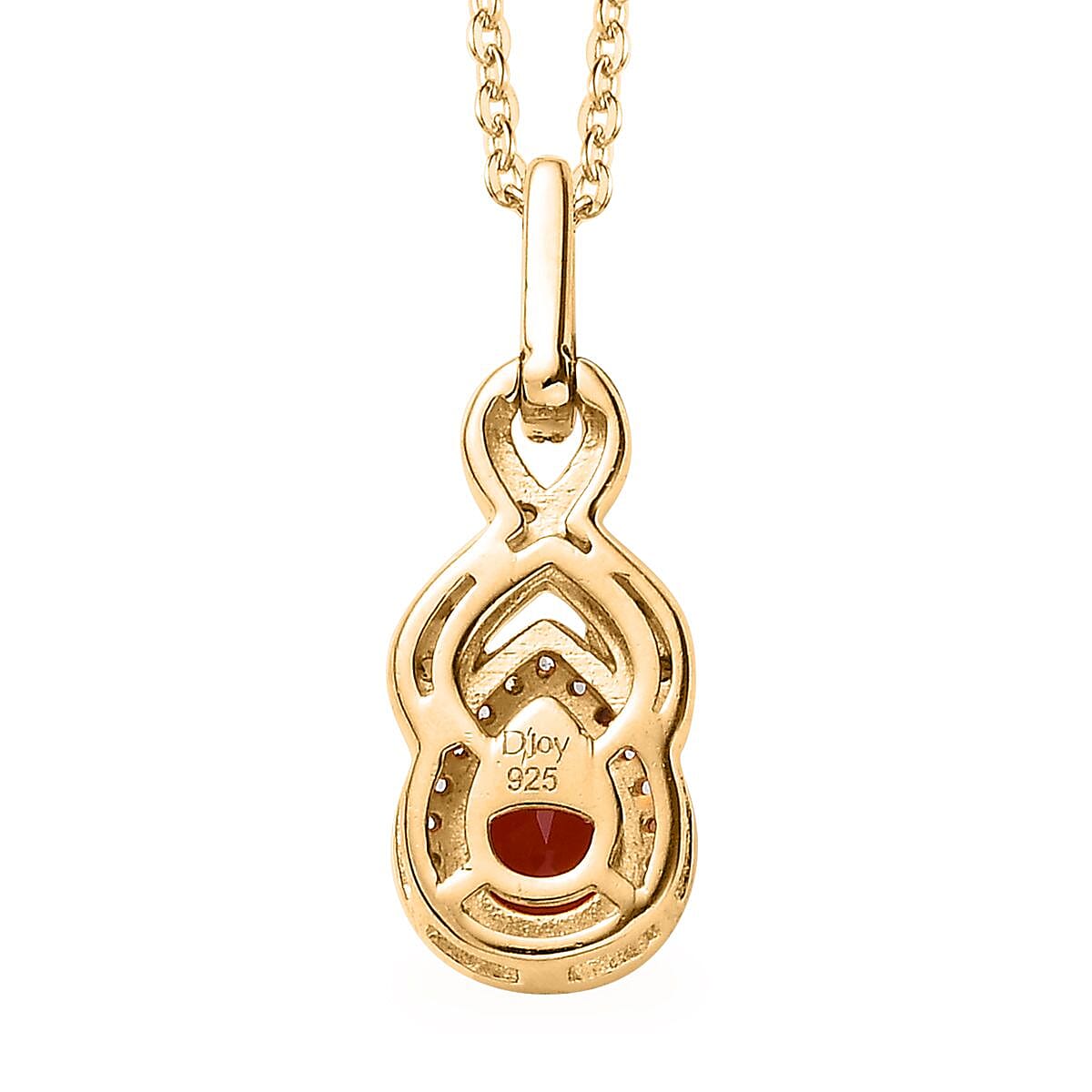Mexican Cherry Fire Opal, Coffee and White Zircon Pendant Necklace 20 Inches in Vermeil Yellow Gold Over Sterling Silver 1.10 ctw