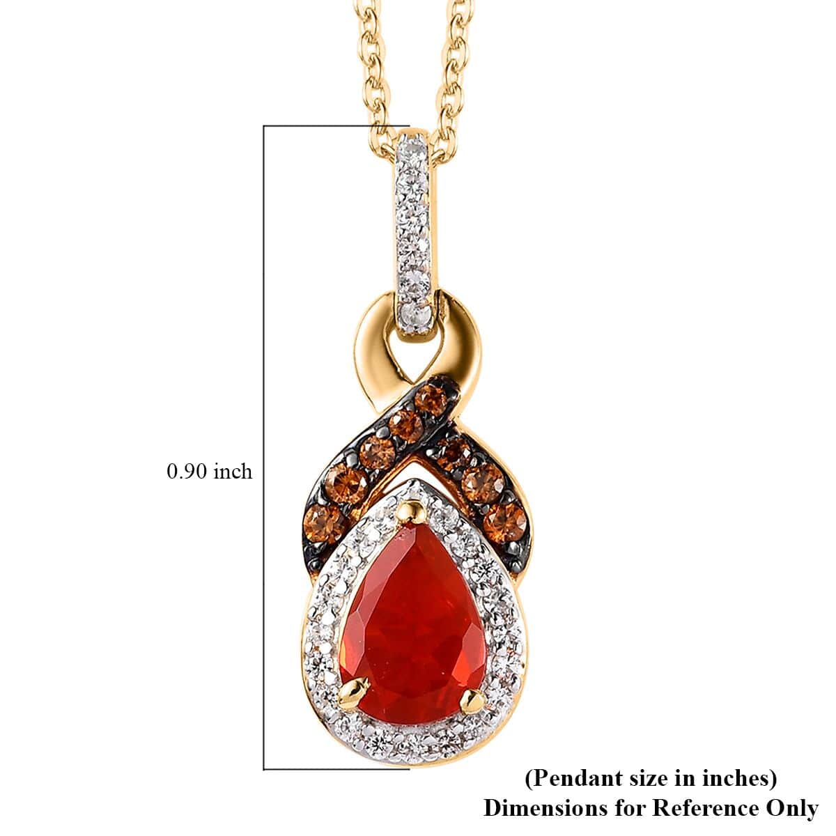 Mexican Cherry Fire Opal, Coffee and White Zircon Pendant Necklace 20 Inches in Vermeil Yellow Gold Over Sterling Silver 1.10 ctw image number 6