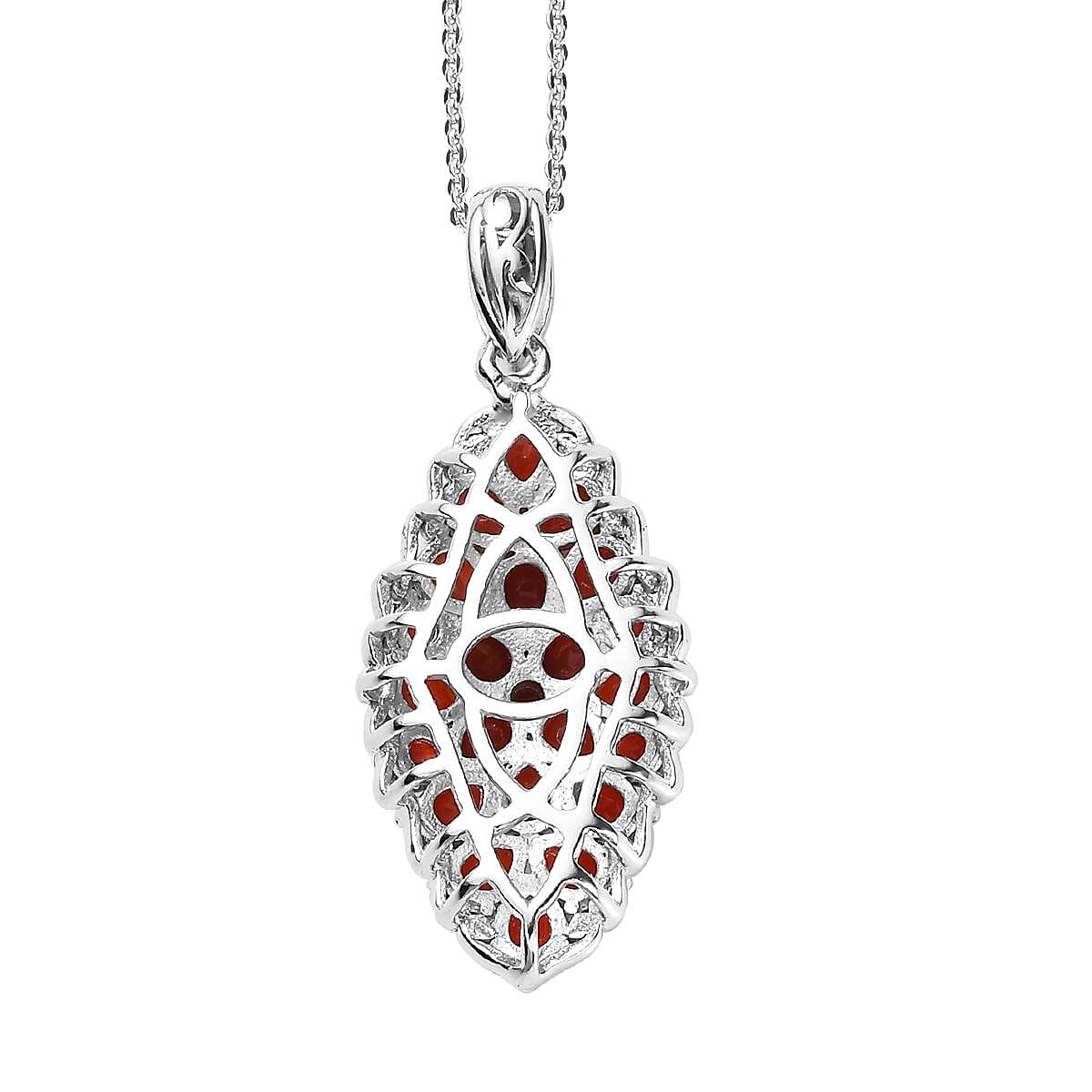 Mexican Cherry Fire Opal Elongated Pendant Necklace 20 Inches in Vermeil Yellow Gold and Platinum Over Sterling Silver 4.10 ctw image number 4