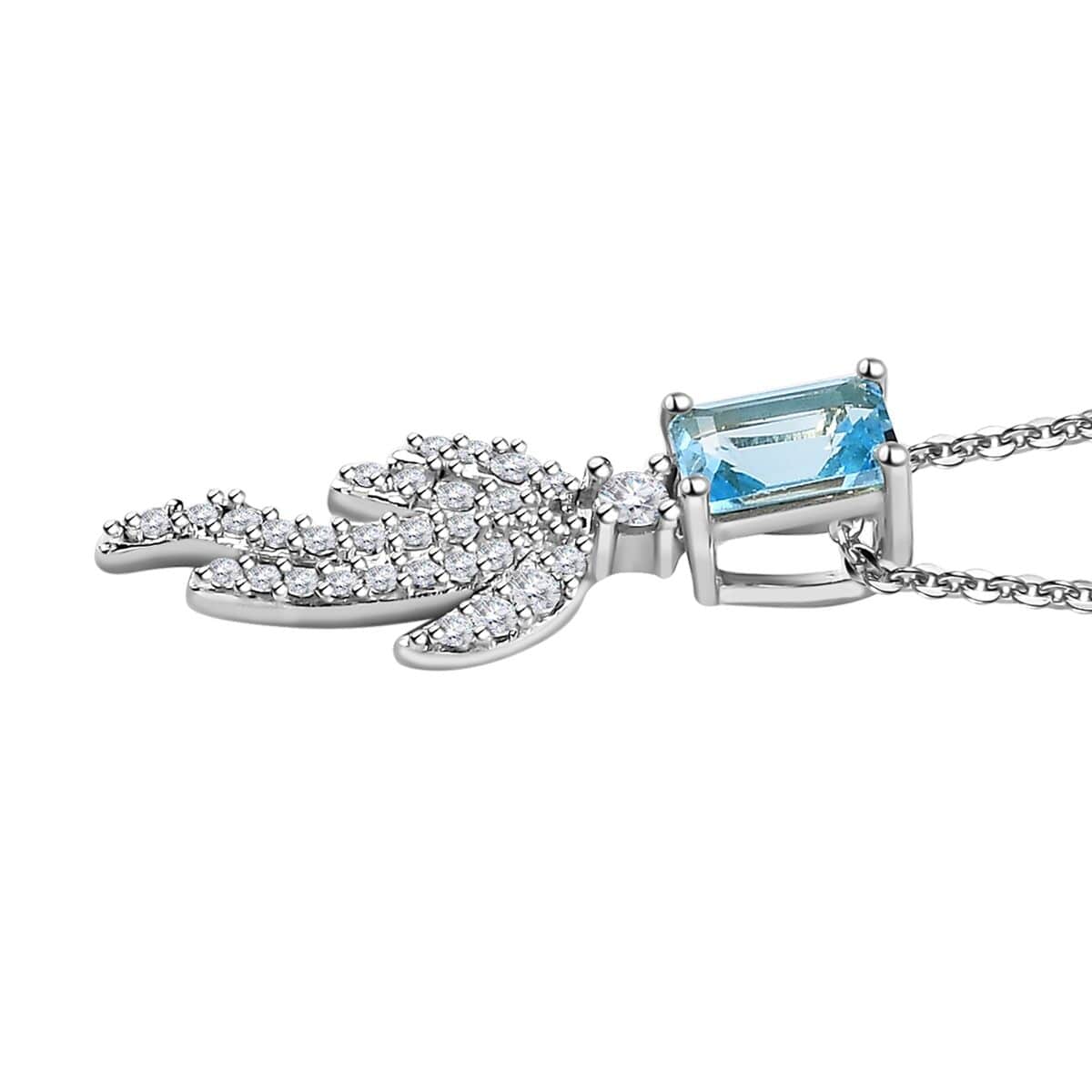 Blue Topaz and White Zircon Fish Tail Pendant Necklace 20 Inches in Platinum Over Sterling Silver 1.10 ctw image number 3