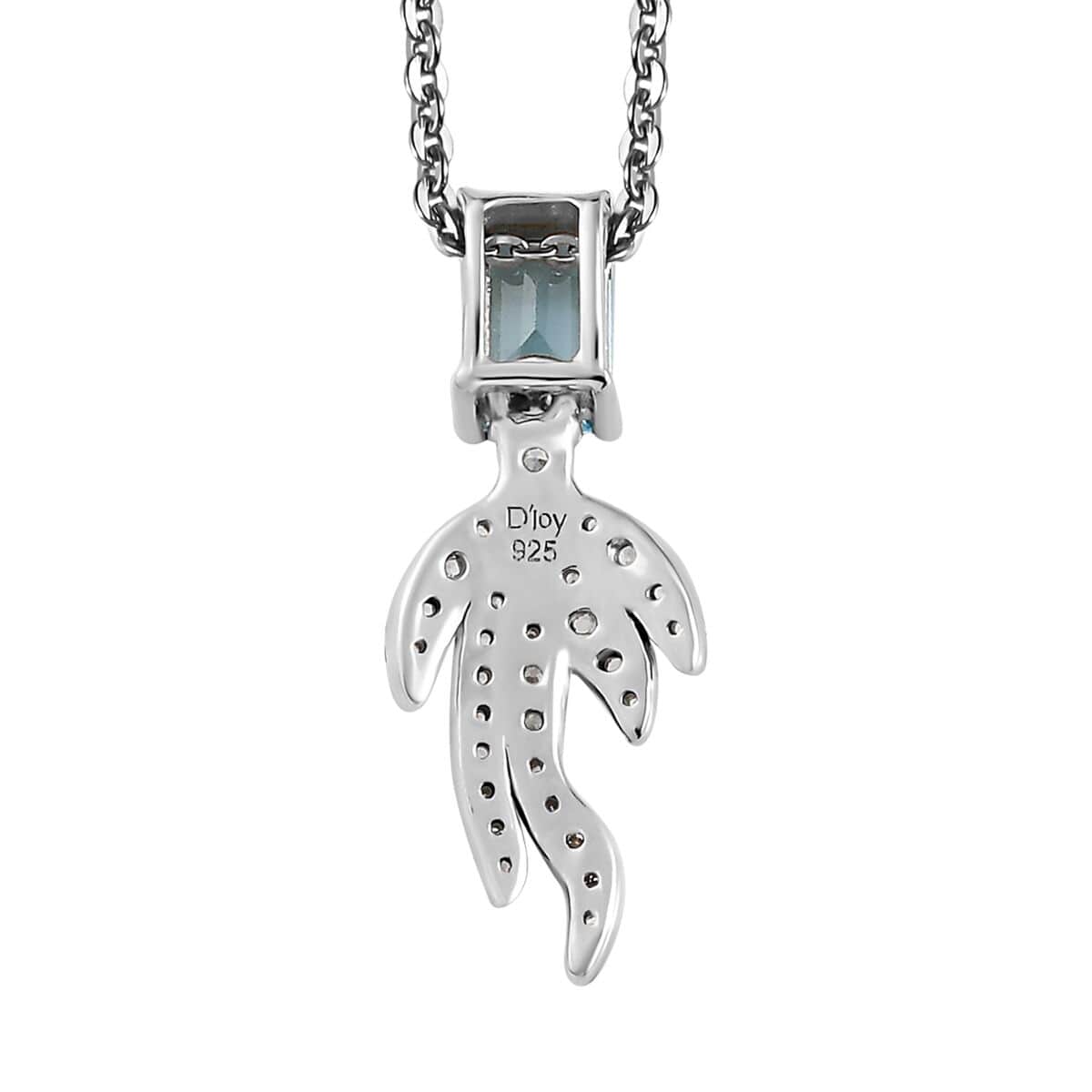 Blue Topaz and White Zircon Fish Tail Pendant Necklace 20 Inches in Platinum Over Sterling Silver 1.10 ctw image number 4