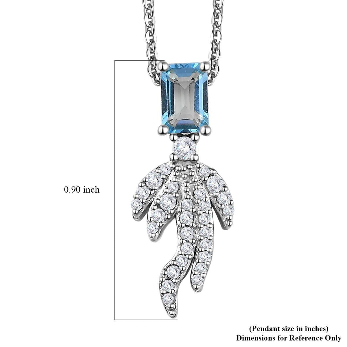 Blue Topaz and White Zircon Fish Tail Pendant Necklace 20 Inches in Platinum Over Sterling Silver 1.10 ctw image number 6