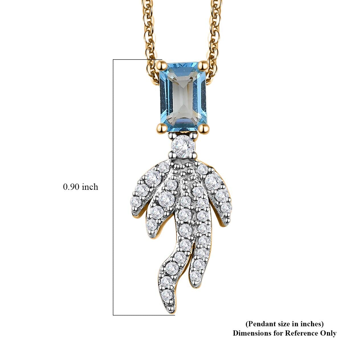 Blue Topaz and White Zircon Fish Tail Pendant Necklace 20 Inches in Vermeil Yellow Gold Over Sterling Silver 1.10 ctw image number 6