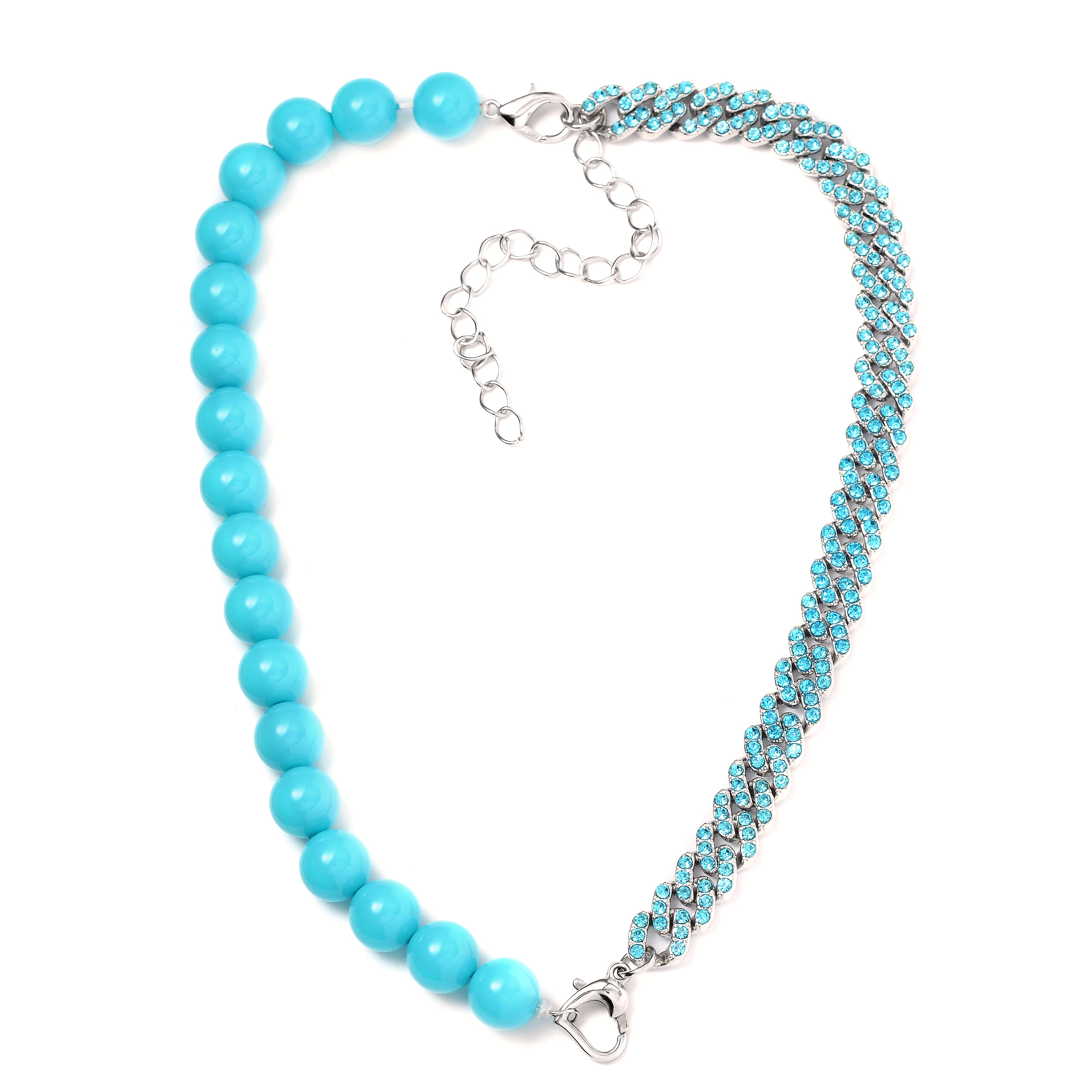 Blue Shell Pearl and Blue Austrian Crystal Set of 2 Bracelet (8-12In) or Necklace 16-20 Inches in Silvertone