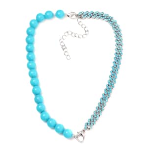 Blue Shell Pearl and Blue Austrian Crystal Set of 2 Bracelet (8-12In) or Necklace 16-20 Inches in Silvertone