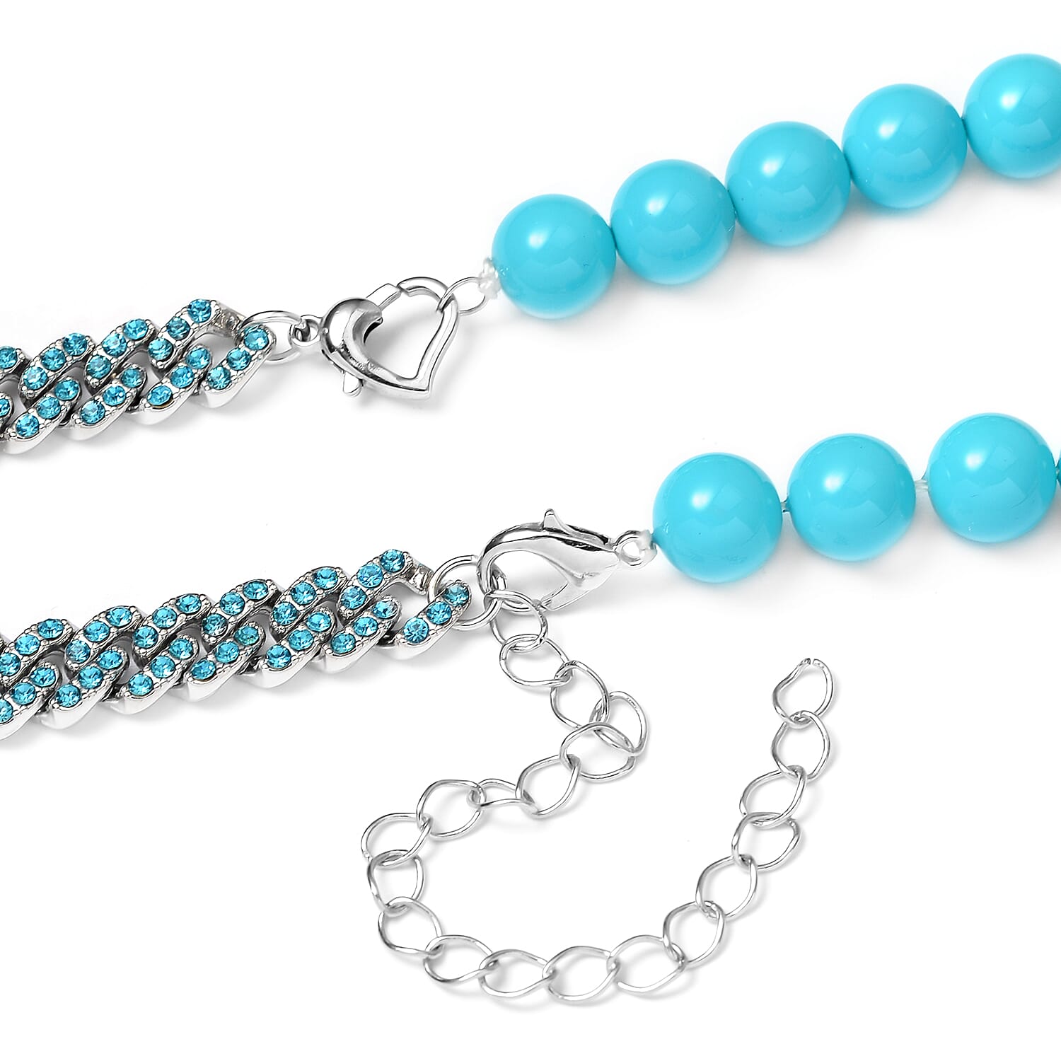 Blue Shell Pearl and Blue Austrian Crystal Set of 2 Bracelet (8-12In) or Necklace 16-20 Inches in Silvertone