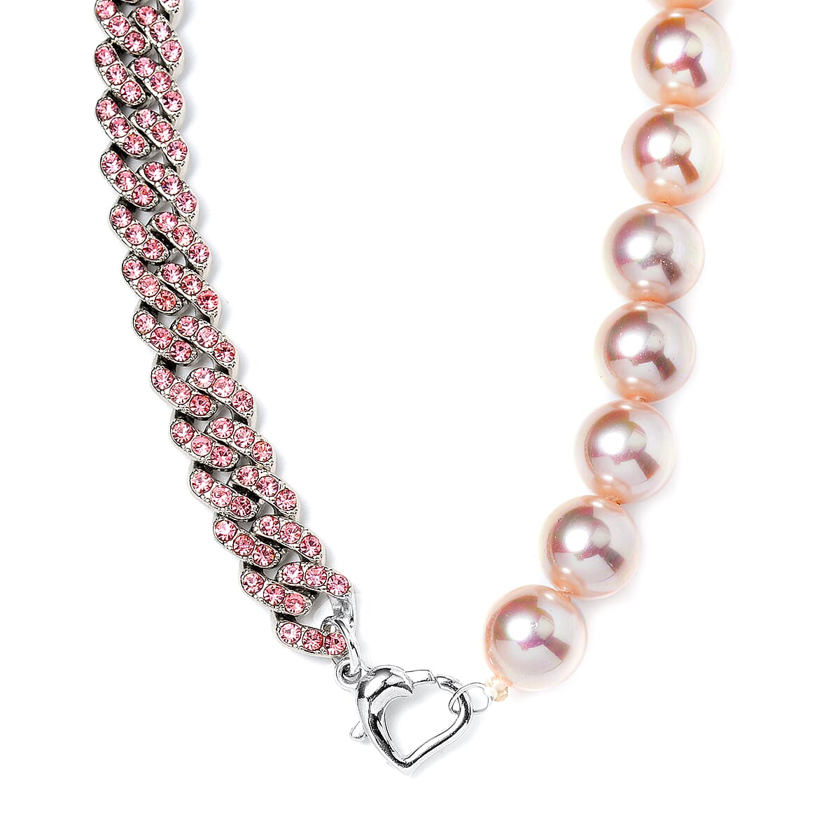 Pink Shell Pearl, Pink Austrian Crystal Set of 2 Bracelet (8-12In) or Necklace 16-20 Inches in Silvertone image number 2