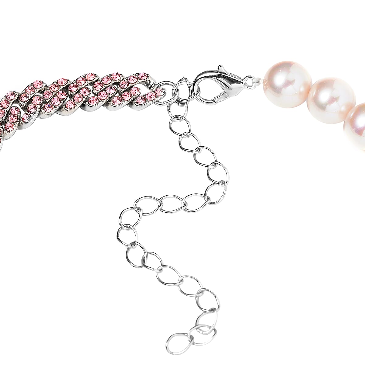Pink Shell Pearl, Pink Austrian Crystal Set of 2 Bracelet (8-12In) or Necklace 16-20 Inches in Silvertone image number 3