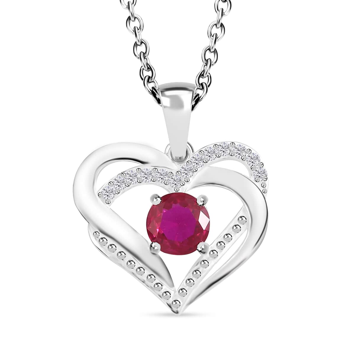 Simulated Red and White Diamond 0.85 ctw Pendant in Sterling Silver with Stainless Steel Necklace 20 Inches image number 0