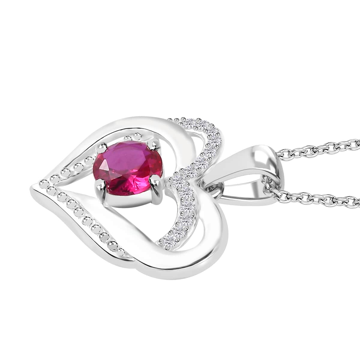 Simulated Red and White Diamond 0.85 ctw Pendant in Sterling Silver with Stainless Steel Necklace 20 Inches image number 3