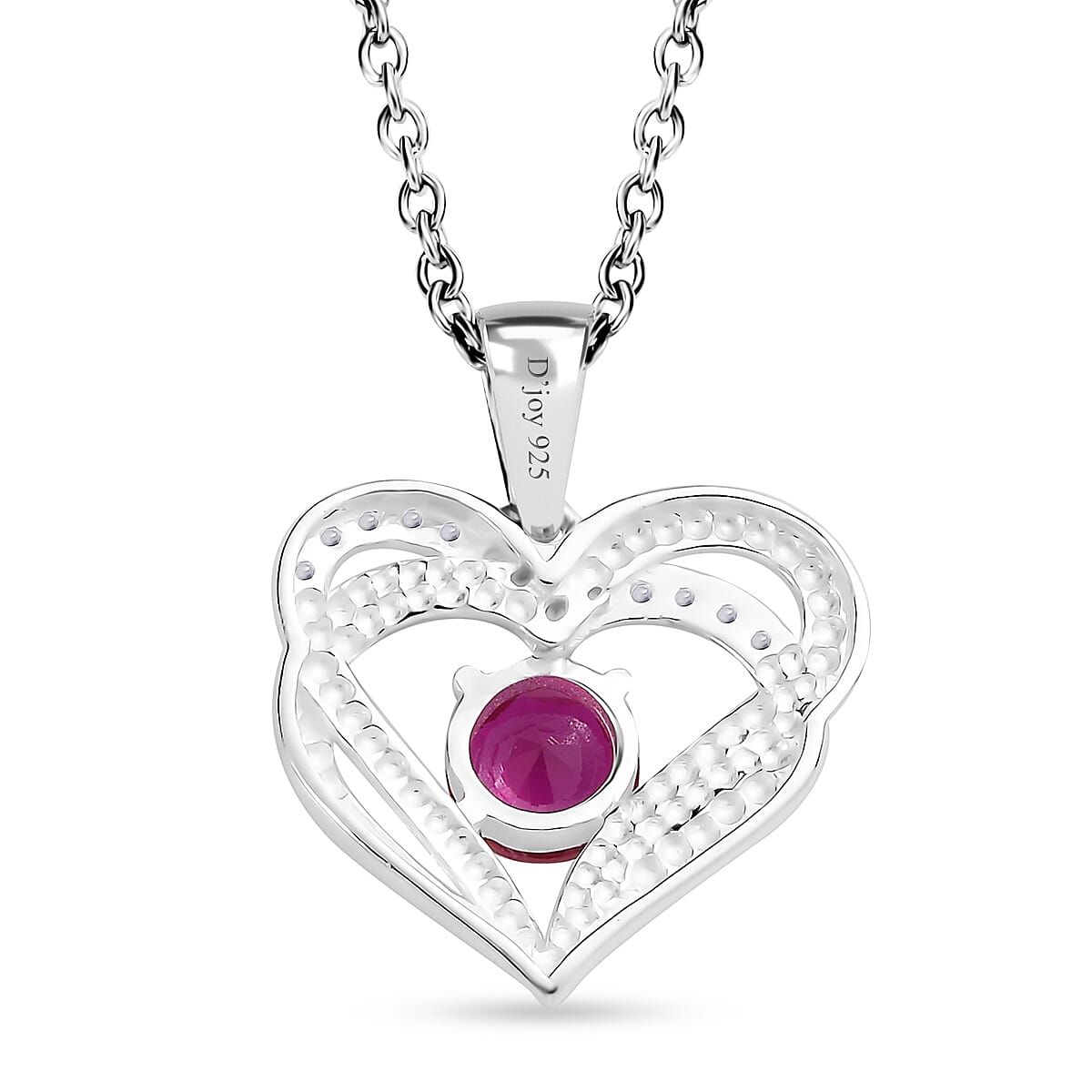 Simulated Red and White Diamond 0.85 ctw Pendant in Sterling Silver with Stainless Steel Necklace 20 Inches