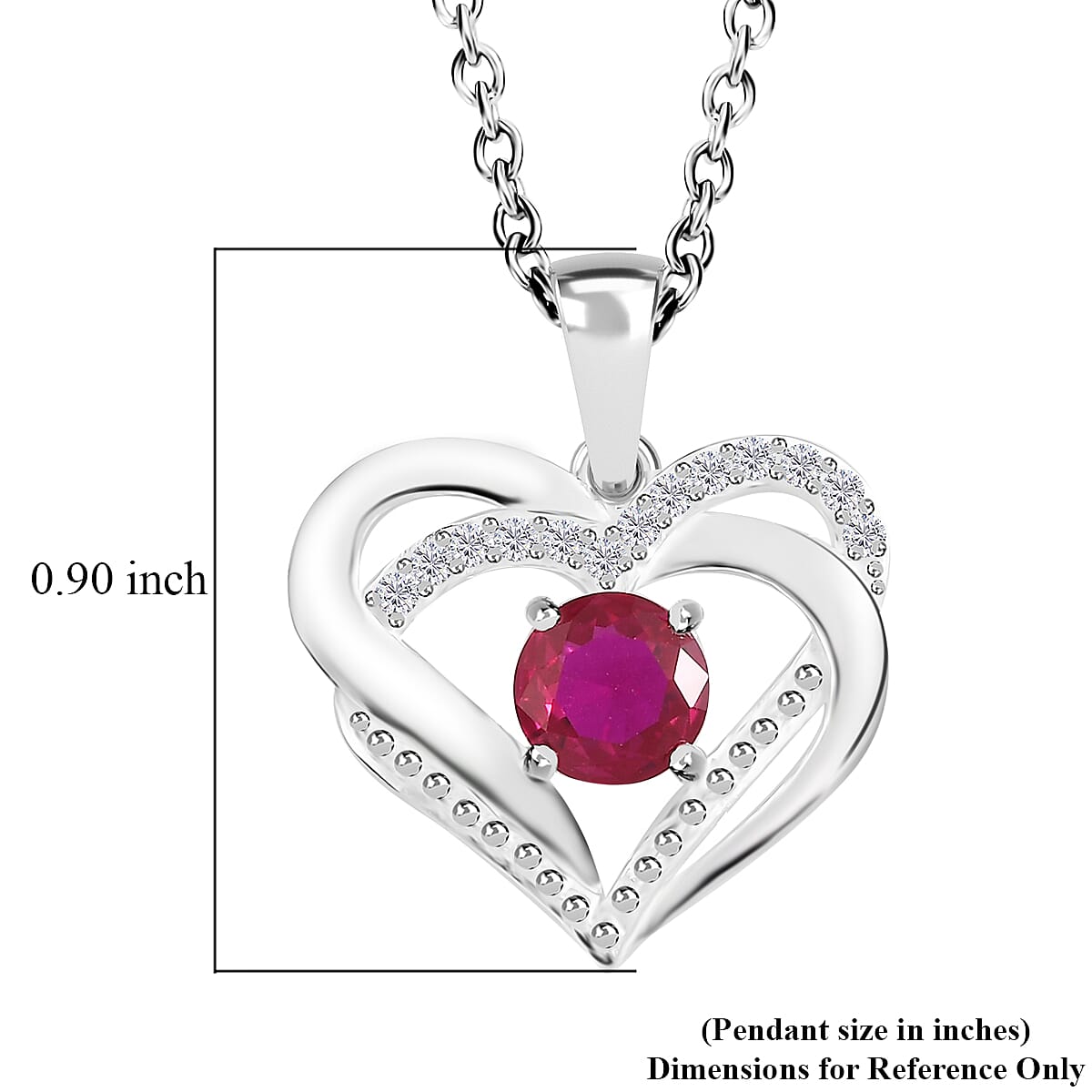Simulated Red and White Diamond 0.85 ctw Pendant in Sterling Silver with Stainless Steel Necklace 20 Inches
