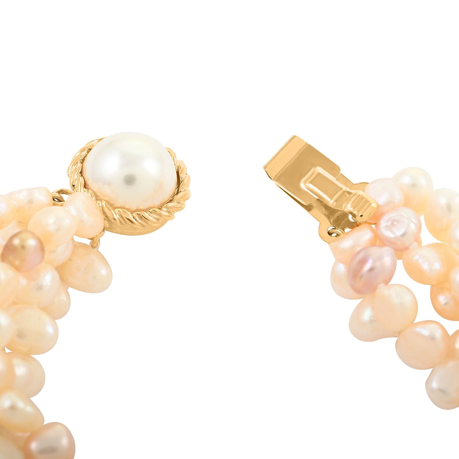 Freshwater Cultured Pearl Bracelet (7.00 In) and Stud Earrings in ION Plated YG Stainless Steel