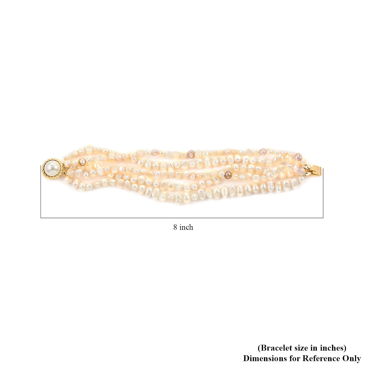 Freshwater Cultured Pearl Bracelet (7.00 In) and Stud Earrings in ION Plated YG Stainless Steel